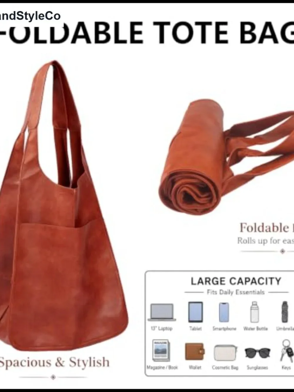 Oversized PU Leather Tote Bag Huge Capacity Foldable Hobo Shoulder Bag Travel